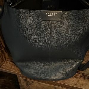 Navy Blue Radley London bucket bag with magnetic closure